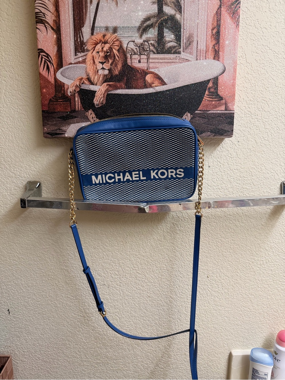 Michael Kors Royal Blue Logo Crossbody plus 2 Fanny packs an 1 small white bag